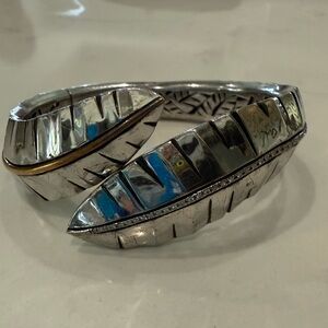 Silver & 22K Leaf Design Bracelet with Diamond Detail & Intricate Craftsmanship